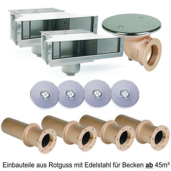 Einbauteile aus Rotguss mit Edelstahlblenden für Becken ab 45m³