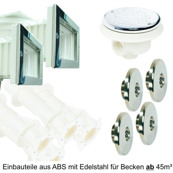 Einbauteile aus ABS mit Edelstahlblenden für Becken ab 45m³