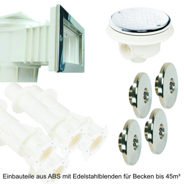 Einbauteile aus ABS mit Edelstahlblenden für Becken bis 45m³