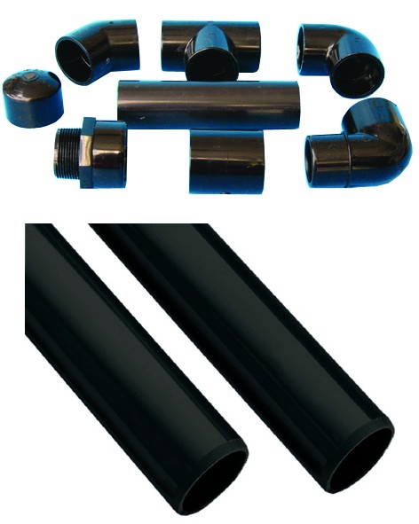 Schwarze PVC-Fittings und Rohr d50 mm
